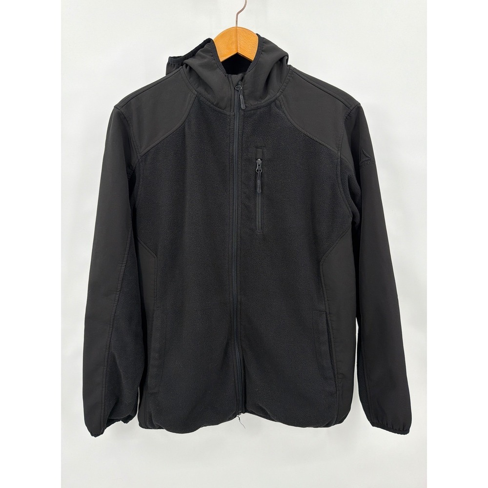 Reebok Mens Full Zip Hooded Fleece Jacket Black Hybrid Softshell Large Gorpcore